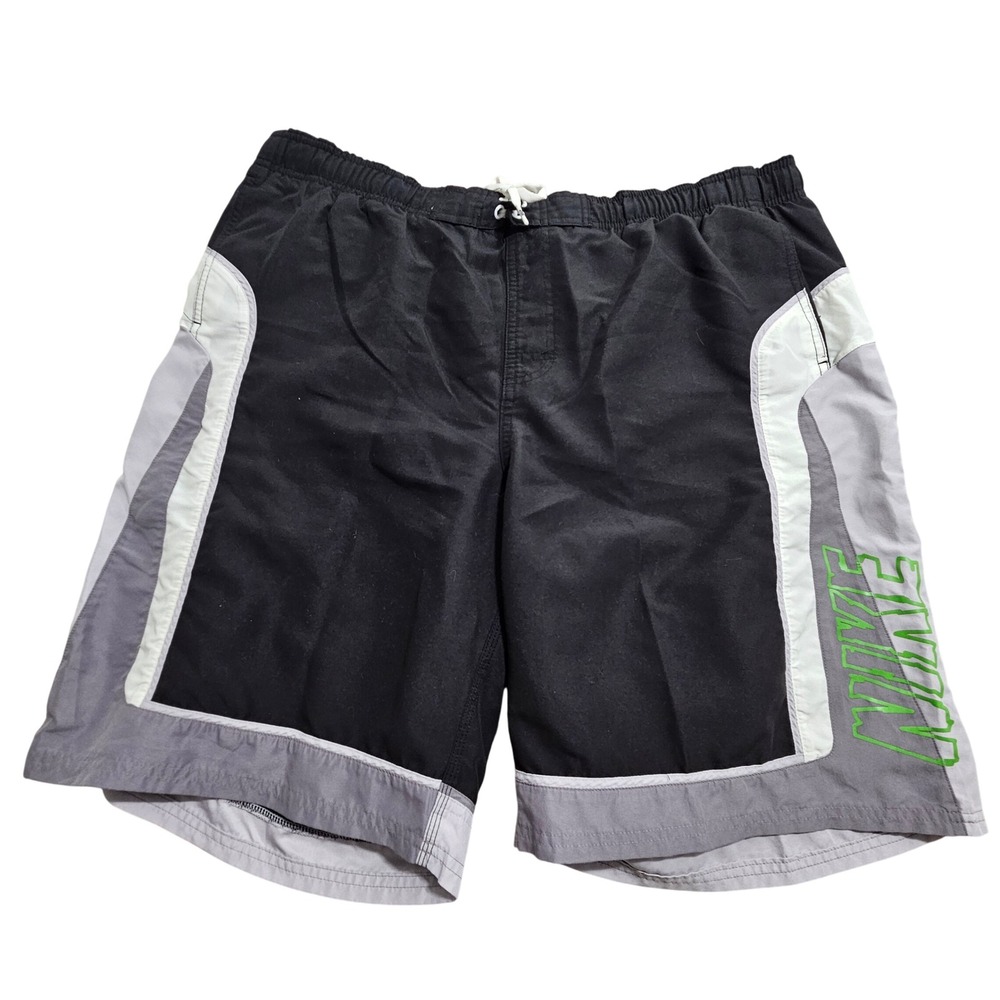 Nike Swim Trunks XL Black Grey White Colorblock Neon Green Graphic Logo